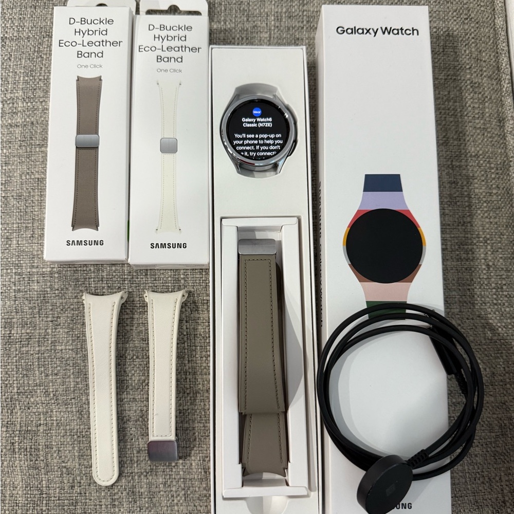 Samsung Galaxy Watch with Silver and Cream Bands